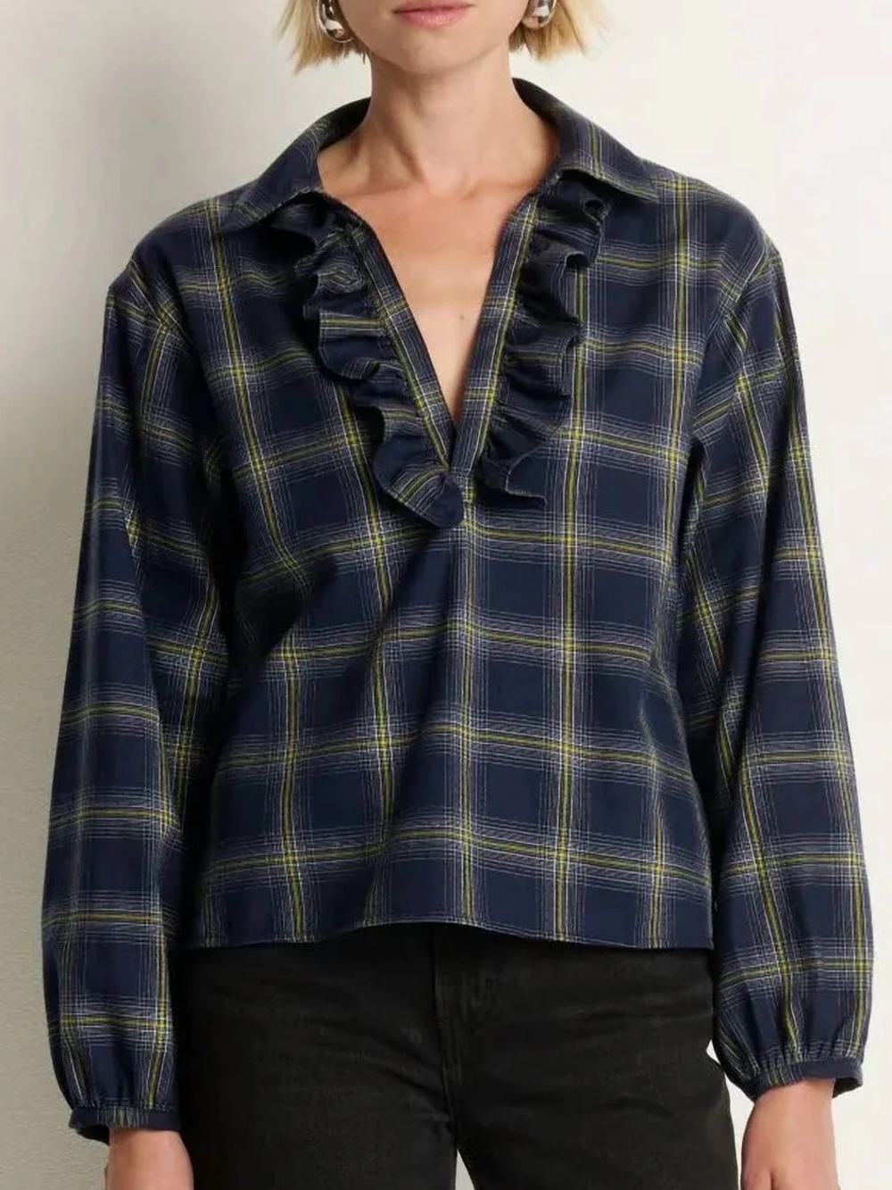 NWT $168 Sz XS Nation LTD Navy Starry Night Plaid Beckett Blouse